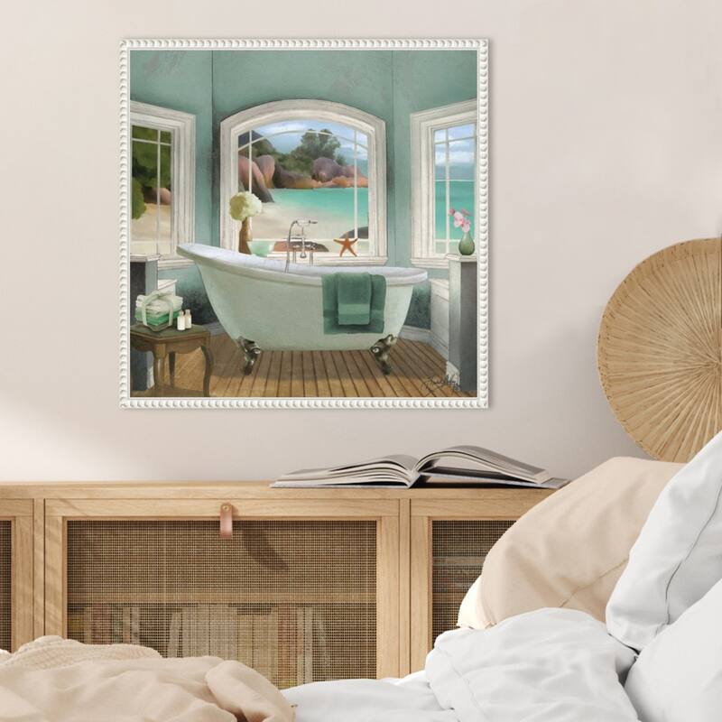Oceanview Bath II by Elizabeth Medley Framed Canvas Wall Art Print - Sylvie Beaded White