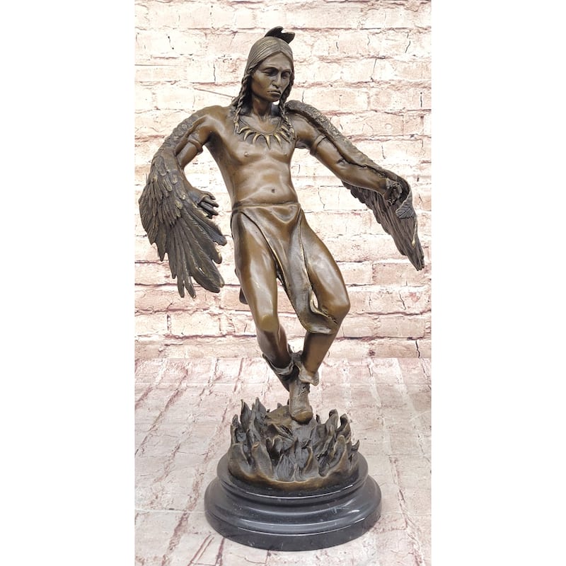 Native American Indian Eagle Dancer Rain Dance Shaman Bronze Statue Sculpture 18 Inches X 10 Inches