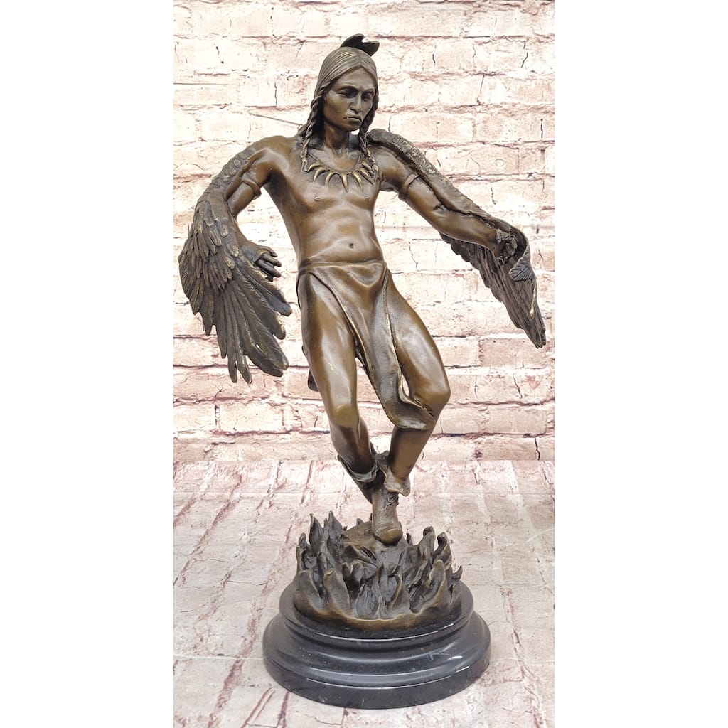 Native American Indian Eagle Dancer Rain Dance Shaman Bronze Statue Sculpture 18 Inches X 10 Inches