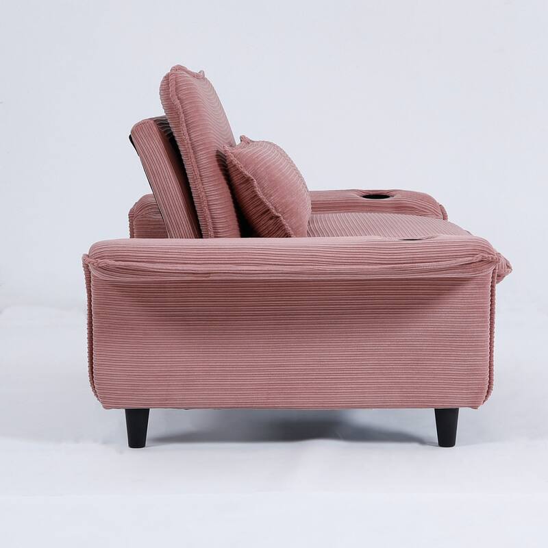 65.74-inch pink letter striped fabric multi-functional sofa bed,armrests and backrests are adjustable