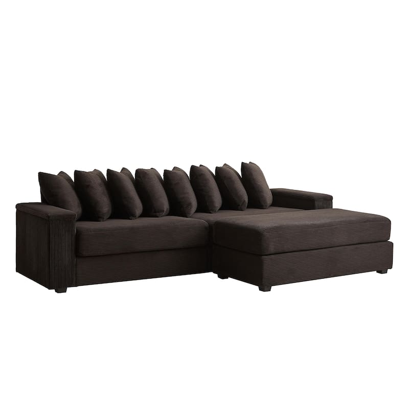 GDFStudio - Peregrine L-Shaped Corduroy Sectional Sofa with Pillows and Armrest Storage