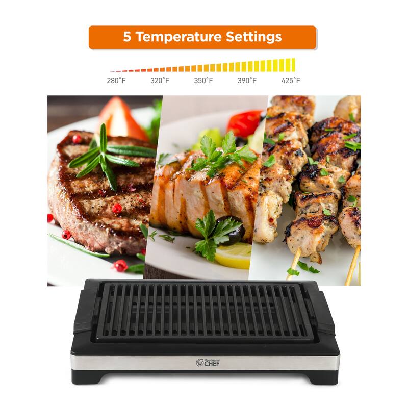COMMERCIAL CHEF Indoor Grill for Tabletop, Countertop or Kitchen, 1600W Electric Grill