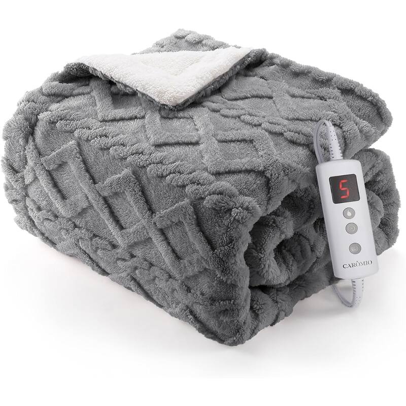 Heated Throw Blanket - Thick Tufted Sherpa Electric Blanket Throw with 10 Heating Levels and 10 Time Settings