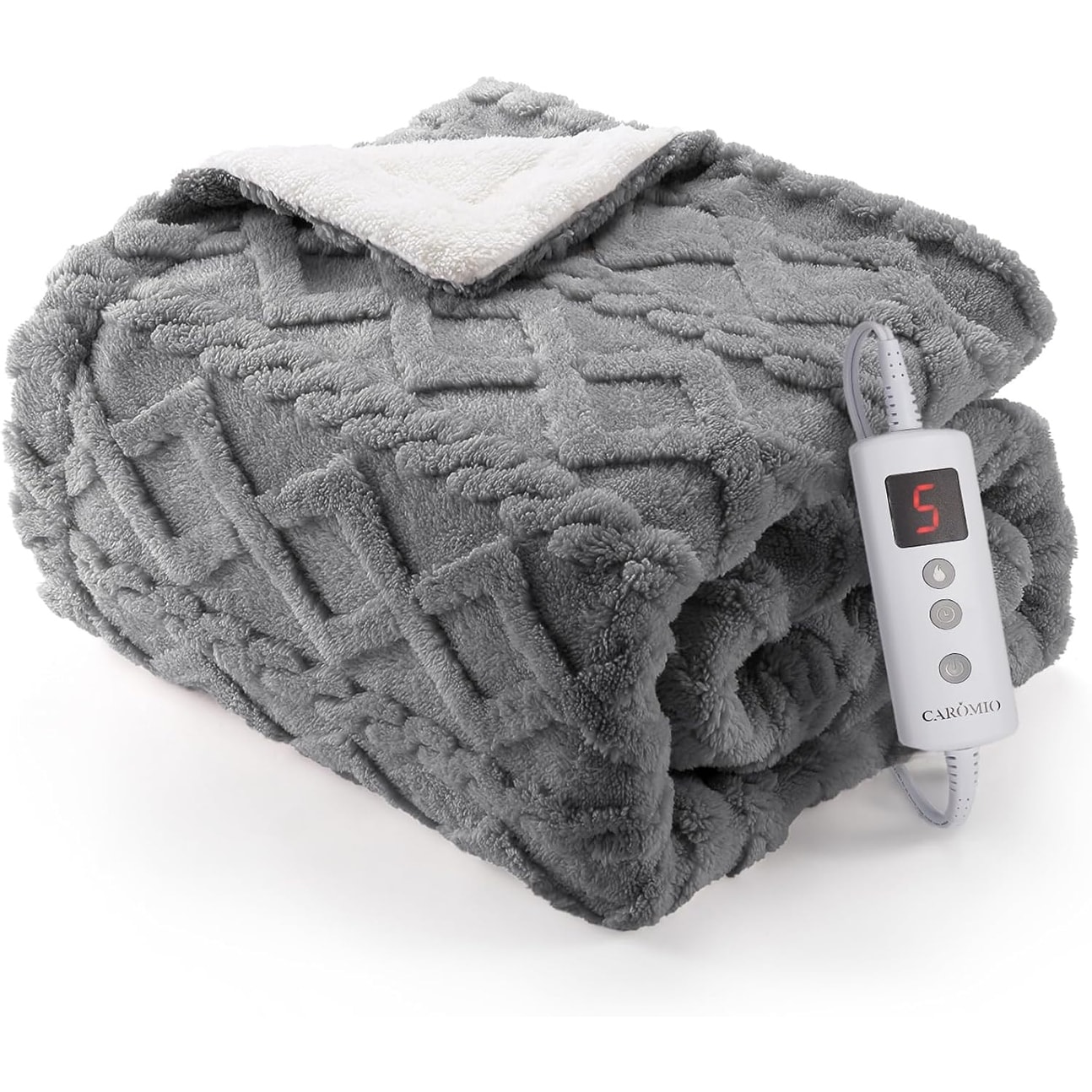 Thick Tufted Sherpa Electric Blanket with 10 Heating Levels and 10 Time Settings,Gray