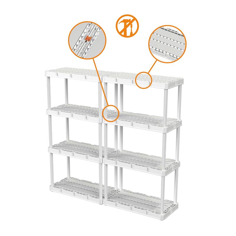 Gracious Living 4 Shelf Knect-A-Shelf Fixed Height Light Duty Storage Unit,White - 24 x 12 x 48 inches