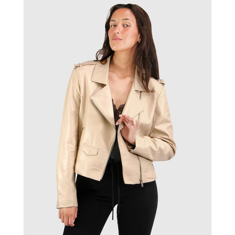 Just Friends Leather Jacket - XS - Beige