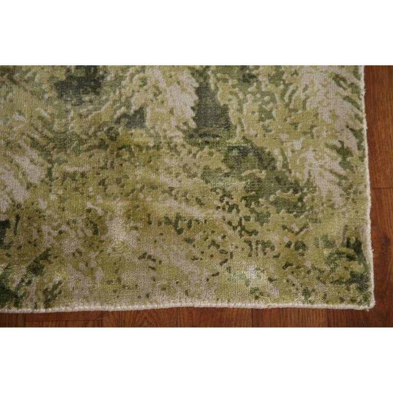 Green Modern Indian Abstract Rug Hand-Knotted Wool Carpet - 4'8"x 6'6"
