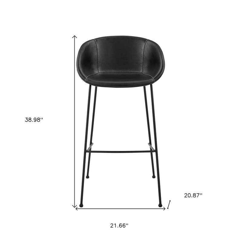 HomeRoots Set of Two 30" Black Faux Leather and Steel Low Back Bar Height Bar Chairs