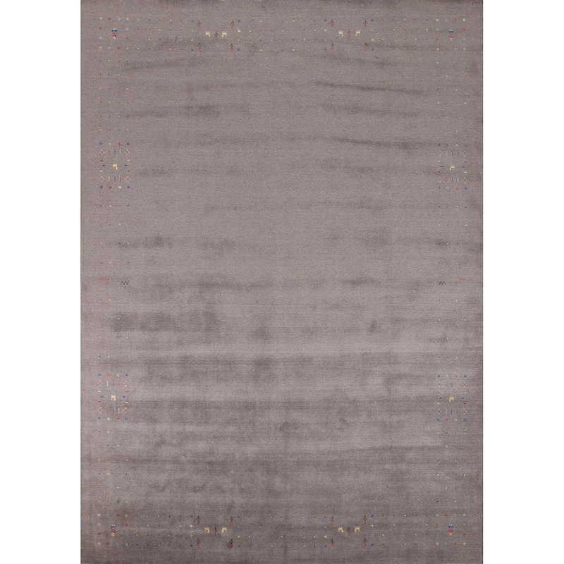 Tribal Gray Gabbeh Area Rug Hand-Knotted Wool Carpet - 9'4" x 12'1"