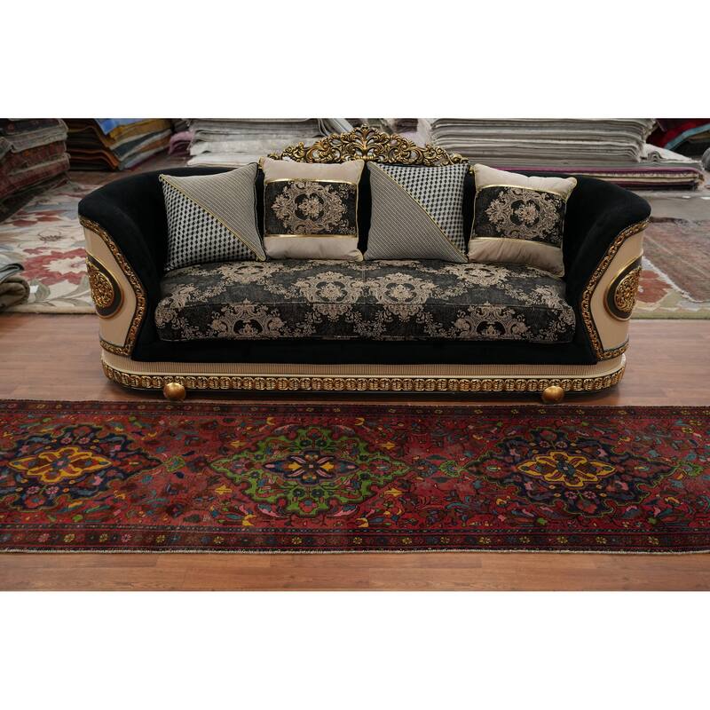Hand Knotted Oriental 100% Wool Carpet Traditional Floral Red Tabriz Runner Rug - 11' 1'' X 3' 1''