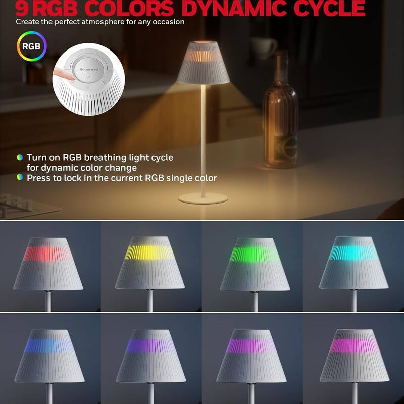 Honeywell Rechargeable LED wireless table Lamp 4 Colors 9 RGB Touch Dim​​ bedside night light