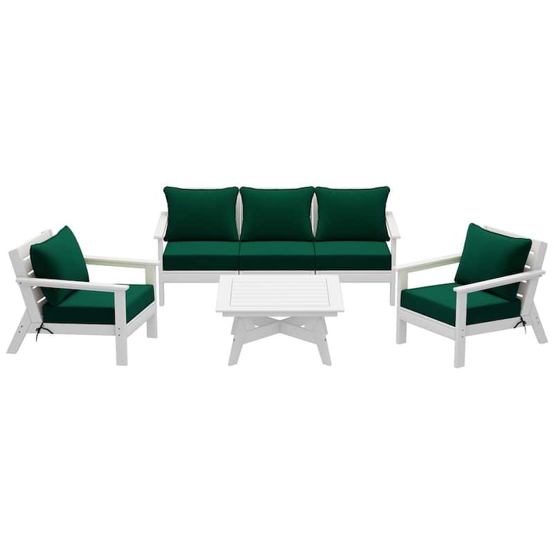 Birchwood All Weather HDPE Outdoor Patio White Deep Seating Conversation Set (6-Piece Set)
