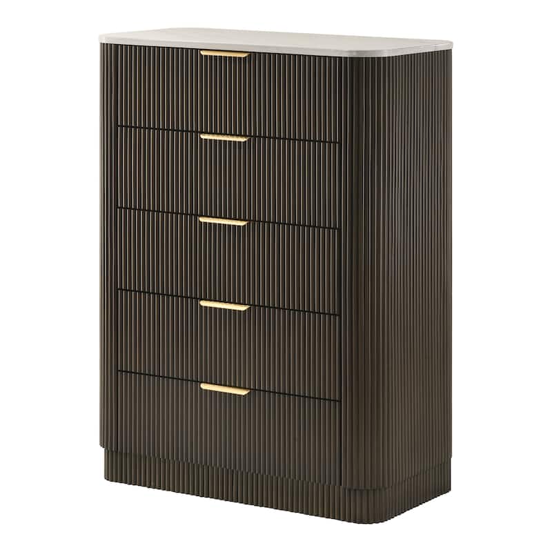 Furniture of America Alta Modern Dark Walnut 5-Drawer Chest with Artificial Marble Top