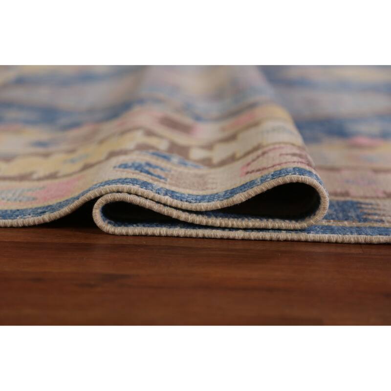 Hand Knotted Oriental 100% Wool Carpet Transitional Geometric Navy Blue & Blues Oushak Area Rug - 10' 9'' X 8' 4''