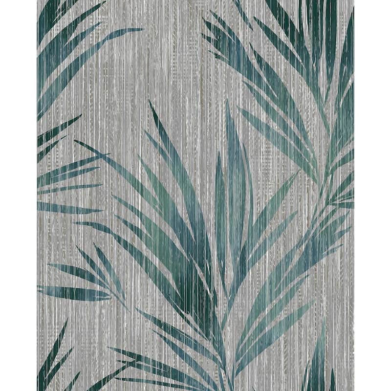 Seabrook Designs Ledonna Leaf Stria Unpasted Wallpaper - 20.5 in. W x 33 ft. L - Dark Teal, Metallic Silver & Gold