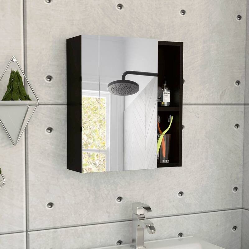 TUHOME Labelle Medicine Cabinet With Mirror Door, Open & Closed Shelving - N/A