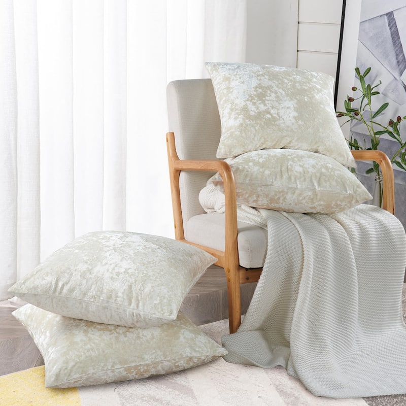 Rancho Crushed Velvet Throw Pillow Cover Set, NO INSERT - 20" x 20" - Gardenia