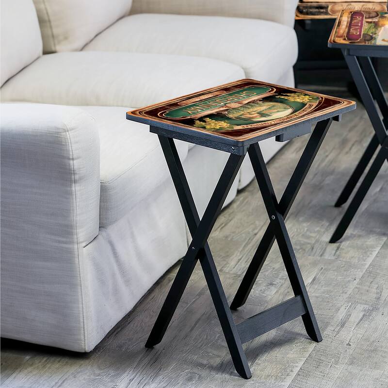 Wine Label TV Tray Set with Stand (S/4)