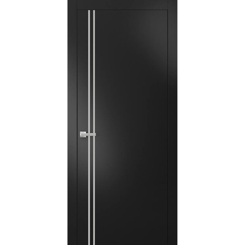 Solid French Door 18 x 80 Planum 0310 Matte Black with| Bathroom - Black - 28" x 96"