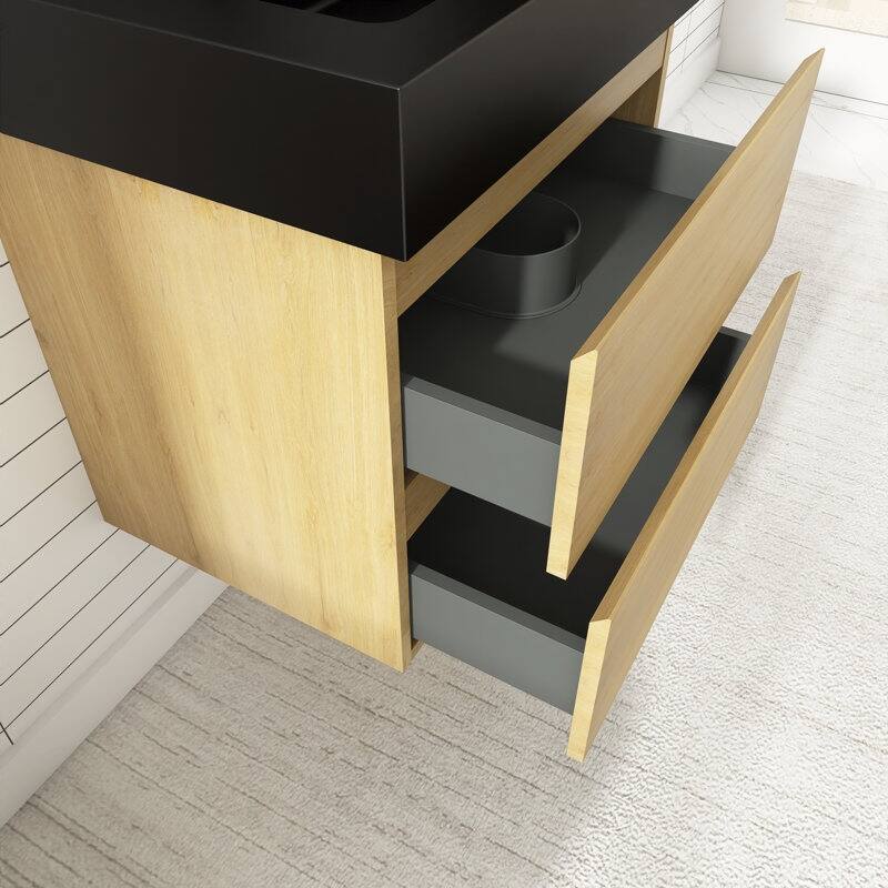 24 in. W x 18 in. D x 25 in. H Single Sink Wall Mounted Bath Vanity for Modern Bathroom Black Sink Basin