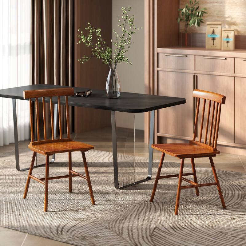 HOMCOM Windsor Dining Chairs Set of 2, Nordic Wooden Kitchen Chairs with Rubber Wood Frame Black