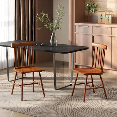 Set of 2 Wooden Dining Chairs with Curved Backrest and Spacious Seat for Kitchen or Dining Room - 17.3" W x 19.1" D x 34.6" H