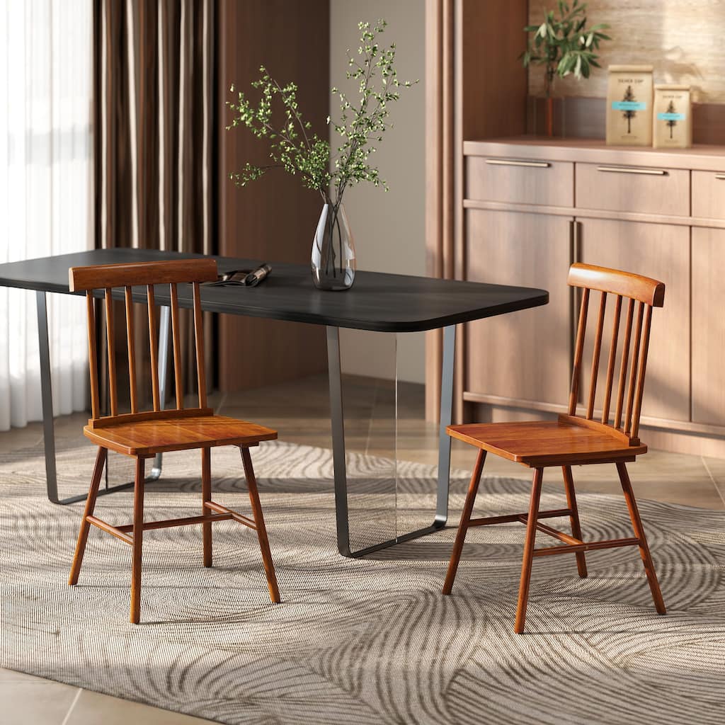 Set of 2 Wooden Dining Chairs with Curved Backrest and Spacious Seat for Kitchen or Dining Room - 17.3" W x 19.1" D x 34.6" H