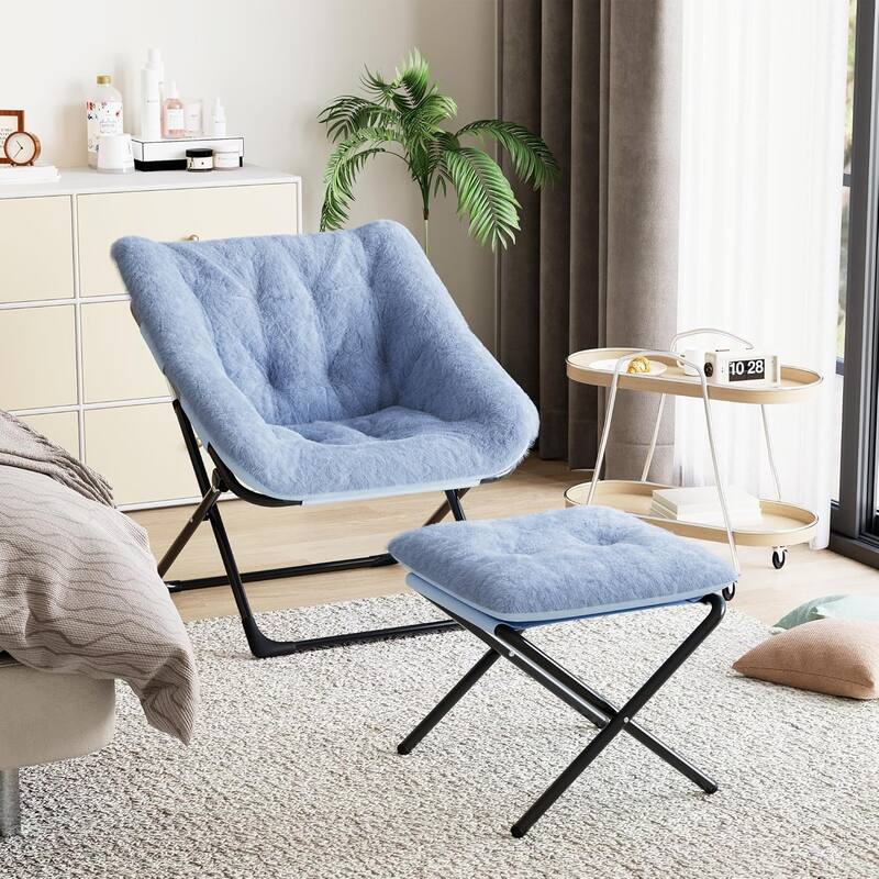 Comfy Folded Chair,Saucer Chair, Lounge Chair - XL Foldable Faux Fur Floor Seat, Non-Slip Base for Stability