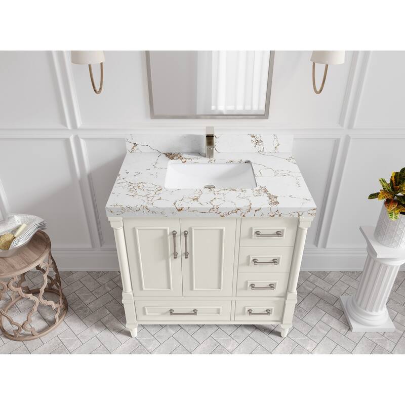 Willow Collections 36 in. W x 22 in. D Aberdeen Center Sink Left Bathroom Vanity with Countertop - 2" Viola Gold - Ivory