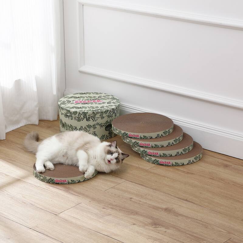 Kate 12" Cardboard Reversible Cat Scratcher Pad in Box with Catnip, (5-Pack)