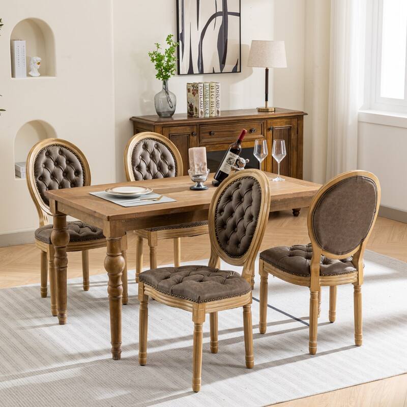 Dining Chairs Set of 2, Solid Wood Frame Kitchen Chairs, PU Artificial Leather Dining Chair with Nailhead Trim & Wood Legs