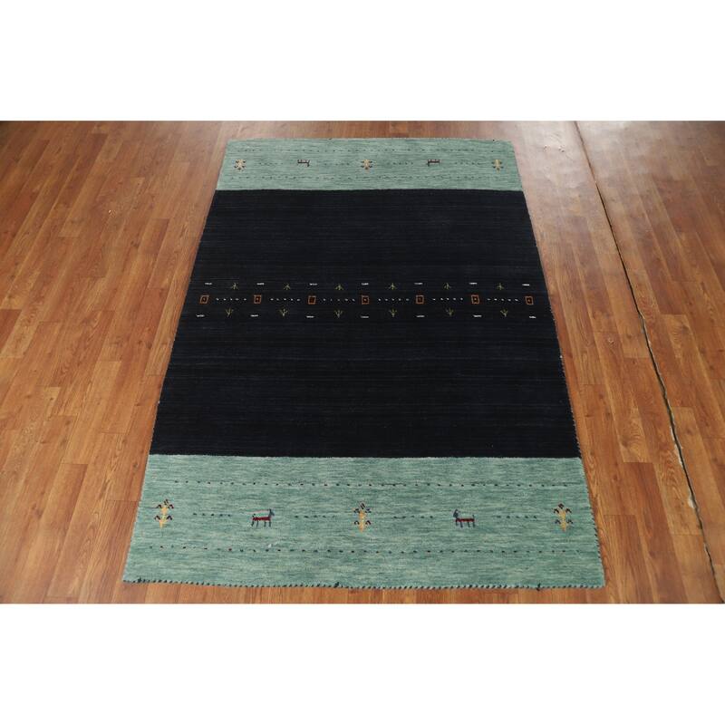 Hand Knotted Oriental 100% Wool Carpet Tribal Animal Pictorial Navy Blue & Blues Gabbeh Area Rug - 5' 10'' X 4' 0''