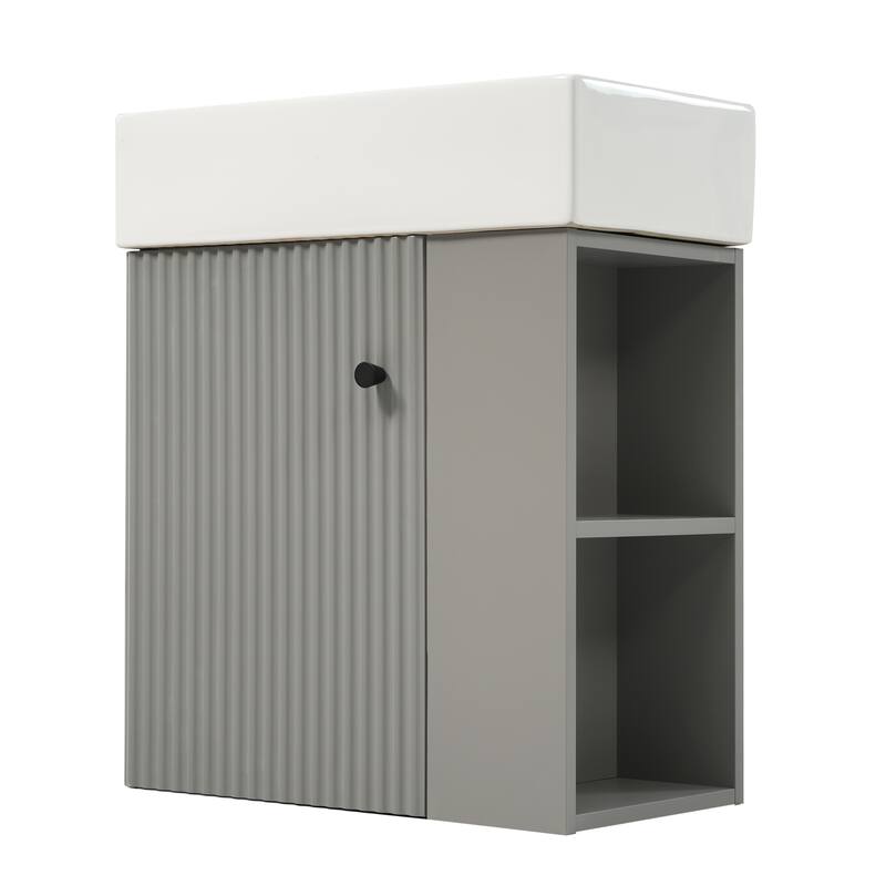 21.6 inch Modern Floating Bathroom Vanity with Ceramic Basin - Perfect for Small Bathrooms, Right Side Storage