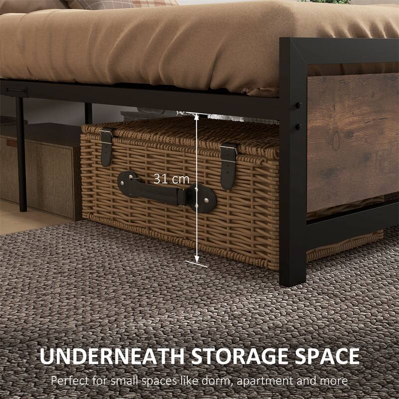 Bed Frame w/Headboard & Footboard,Strong Metal Slat Support Bed Frame