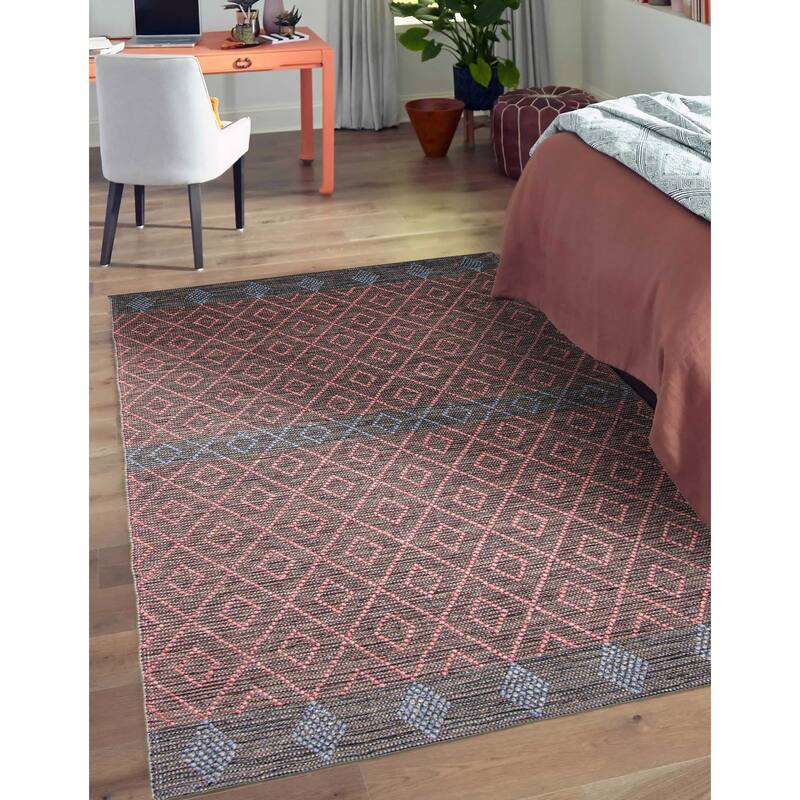 ECARPETGALLERY Braid weave Sienna Dark Pink Wool Rug - 5'0 x 7'10