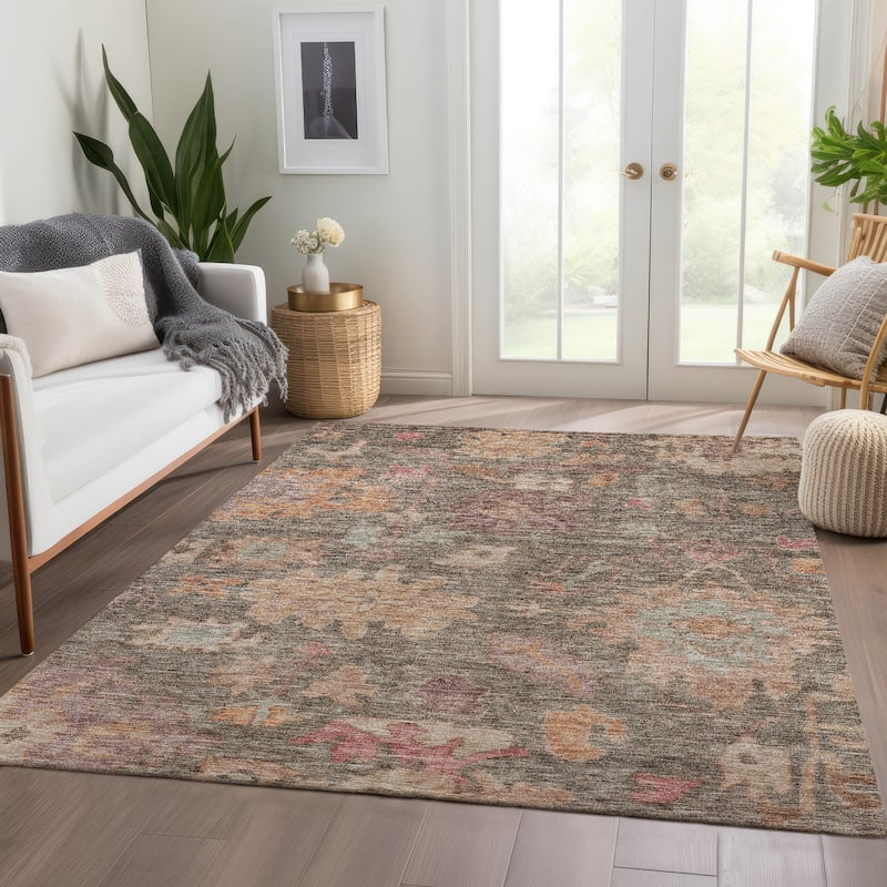 Machine Washable Indoor/ Outdoor Vintage Traditional Chantille Rug