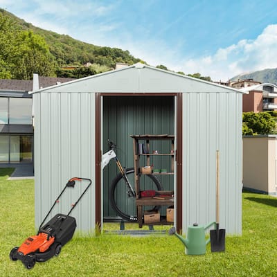 8 ft. x 4 ft. Outdoor Galvanized Metal Storage Shed with Sliding Door