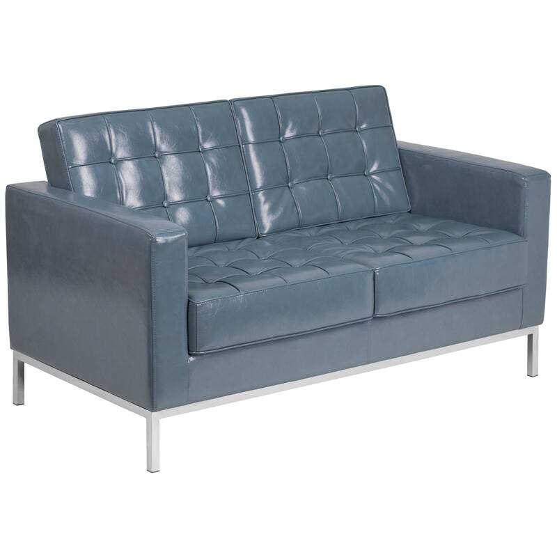 Contemporary Button Tufted Leather Loveseat w/ Steel Frame - 57"W x 31"D x 32"H