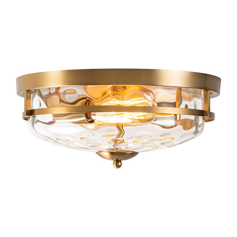 2-Light Industrial Farmhouse Ceiling Light Dome Clear Water Rippled Glass Flush Mount Light