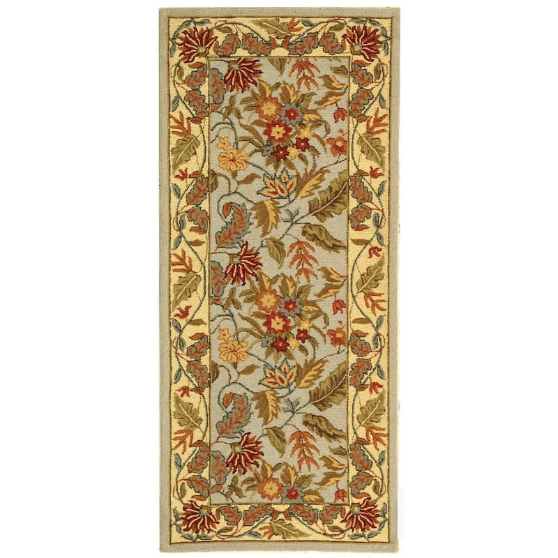 SAFAVIEH Handmade Chelsea Ashlyn French Country Floral Wool Rug - 2'6" x 6' Runner - Light Blue