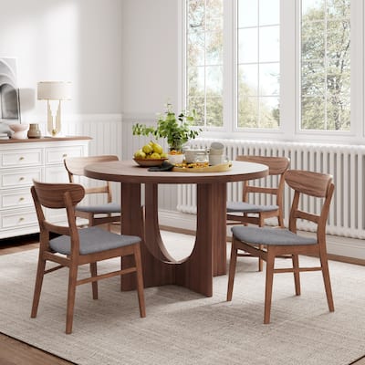 Christopher Knight Home - Eulalia Rubberwood and Upholstered 5 Piece Dining Set