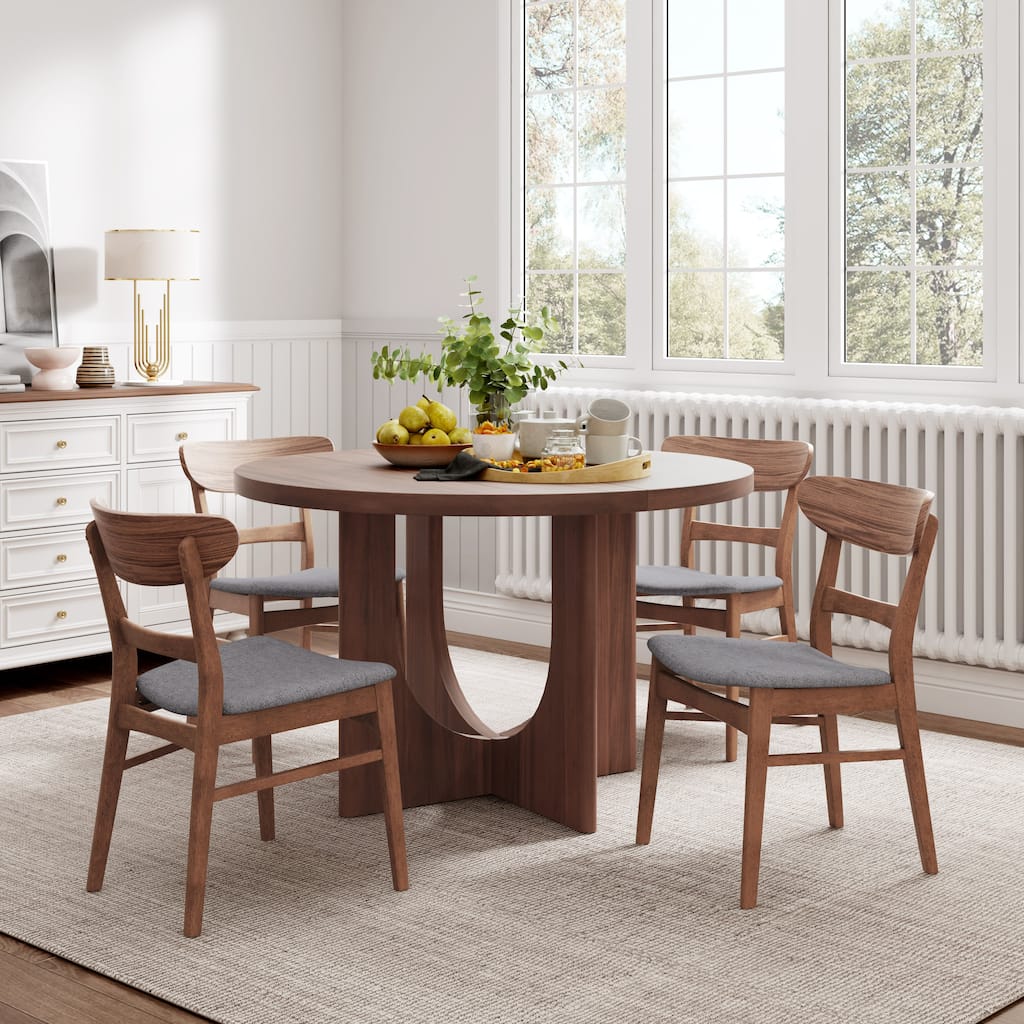 Christopher Knight Home - Eulalia Rubberwood and Upholstered 5 Piece Dining Set