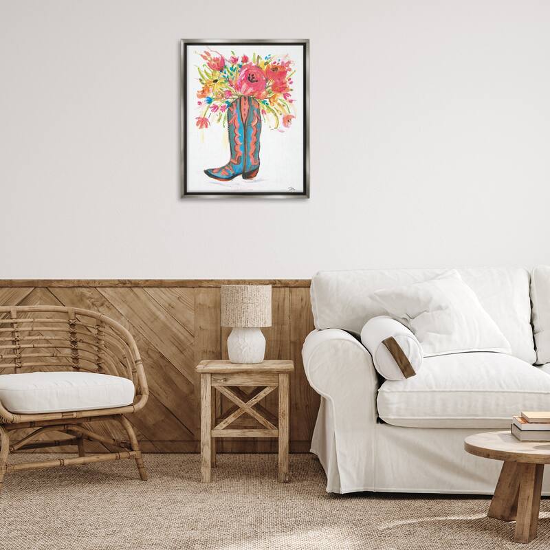 Stupell Floral Cowgirl Boot Pastels Framed Floater Canvas Wall Art Design By Jessica Mingo