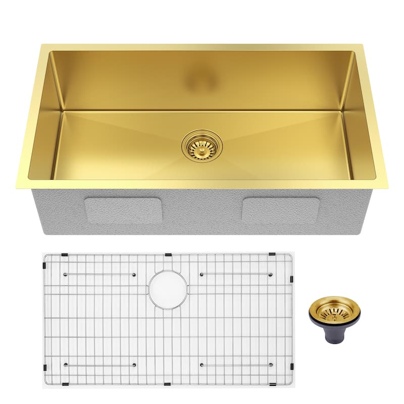 HomeRoots 10" X 33" Gold Stainless Steel Undermount Kitchen Sink - 33.00 in. x 10.00 in. x 18.00 in.