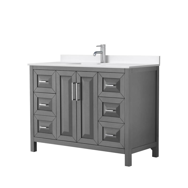 Wyndham Collection WCV252548S-QTZ-UNSMXX Daria 48" Free Standing - Dark Gray / White Quartz Top / Polished Chrome