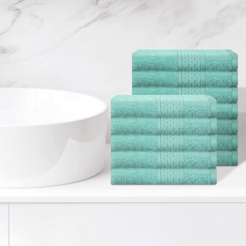 Cotton Washcloths Set, Highly Absorbent and Comfort Washcloth, Essential Face Towel for Bathroom, Spa, Gym 13" x 13" - Green - 12 Pack