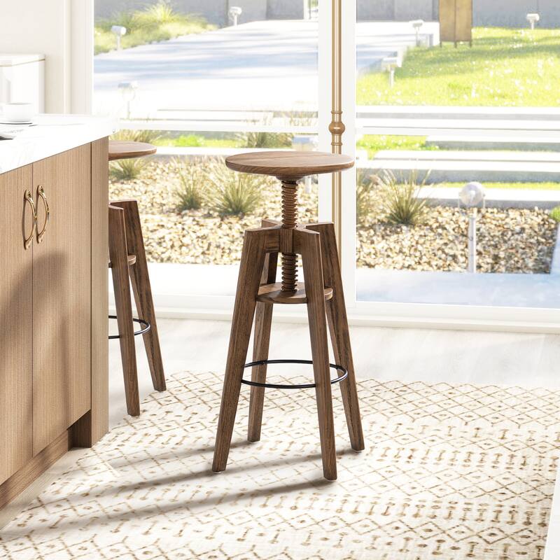 Oak Wood Adjustable Bar Counter Stool