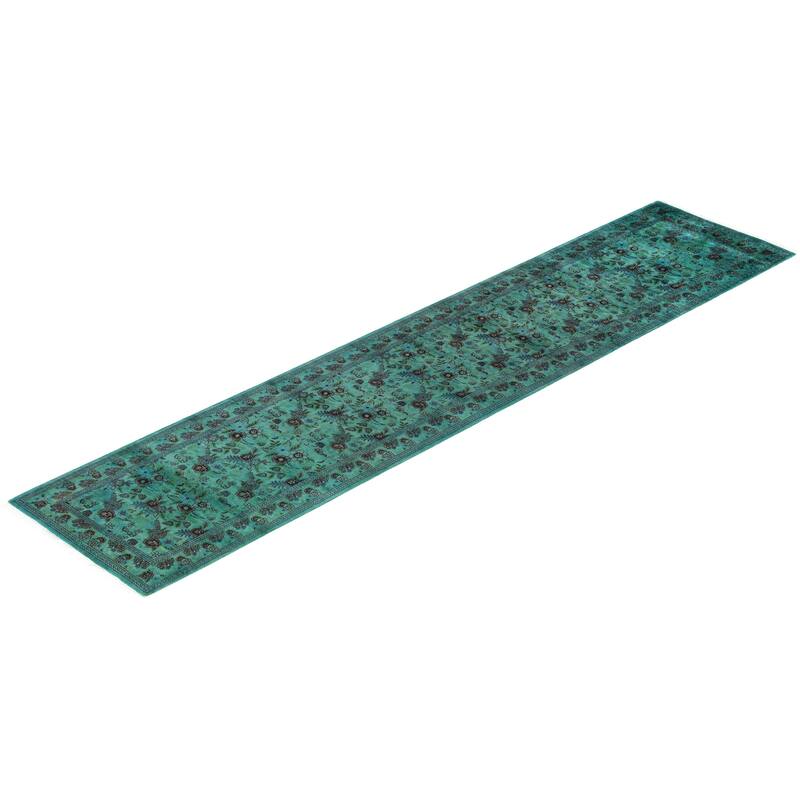 Overdyed One-of-a-Kind Hand-Knotted Area Rug - Green - 2' 8" x 12' 1"