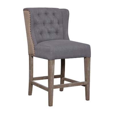 Abel Two-Toned Performance Linen Wingback Counter Stool, Jute and Light Grey - N/A