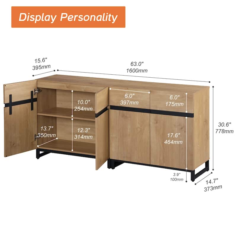 WAMPAT Storage Cabinet, Modern Sideboard with Adjustable Shelf and Metal Base